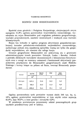 ROZWÓJ ZIEM BIESZCZADZKICH Spośród Ziem Górskich I Podgórza