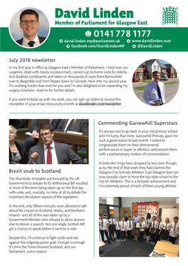 David Linden MP Newsletter July 2018