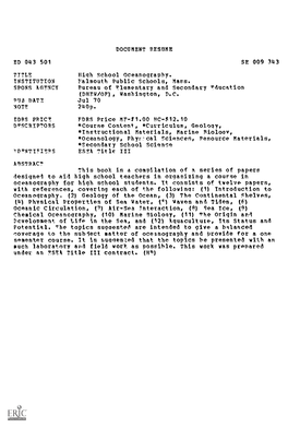 *Oceanology, Phycal Sciences, Resource Materials, *Secondary School Science Tdpntifitrs ESFA Title III