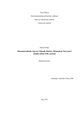 Maanaisteseltside Tegevus Viljandi, Holstre, Heimtali Ja Tarvastu I Seltside Näitel 1930