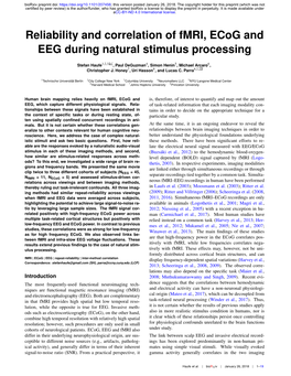 Reliability and Correlation of Fmri, Ecog and EEG During Natural Stimulus Processing