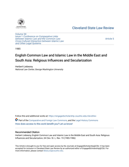 English Common Law and Islamic Law in the Middle East and South Asia: Religious Influences and Secularization