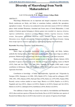 Diversity of Macrofungi from North Maharashtra-I