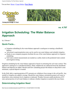 Irrigation Scheduling: the Water Balance Approach