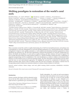 Shifting Paradigms in Restoration of the World's Coral Reefs