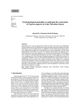 Ecohydrological Principles to Underpin the Restoration of Cyperus Papyrus