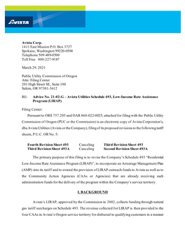 Avista Corp. 1411 East Mission P.O. Box 3727 Spokane, Washington 99220-0500 Telephone 509-489-0500 Toll Free 800-227-9187