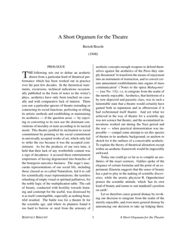 Brecht's a Short Organum for the Theatre