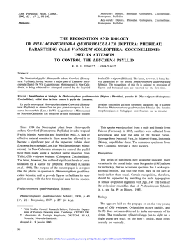 (Diptera: Phoridae) Parasitising Olla V-Nigrum (Coleoptera: Coccinellidae) Used in Attempts to Control the Leucaena Psyllid R