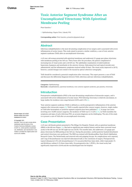 Toxic Anterior Segment Syndrome After an Uncomplicated Vitrectomy with Epiretinal Membrane Peeling