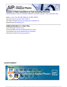Equation of State Calculations by Fast Computing Machines Nicholas Metropolis, Arianna W