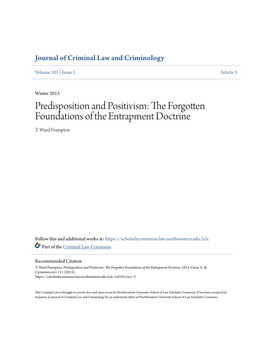 Predisposition and Positivism: the Orf Gotten Foundations of the Entrapment Doctrine T