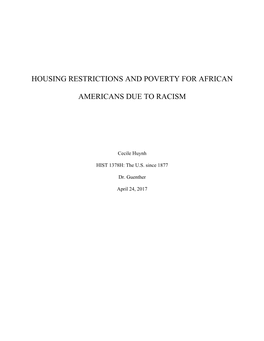 Housing Restrictions and Poverty Among African Americans