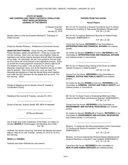 Legislative Record - Senate, Thursday, January 22, 2015