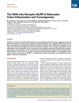 The NOD-Like Receptor NLRP12 Attenuates Colon Inflammation And