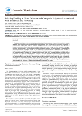 Inducing Flushing in Citrus Cultivars and Changes in Polyphenols Associated with Bud Break and Flowering