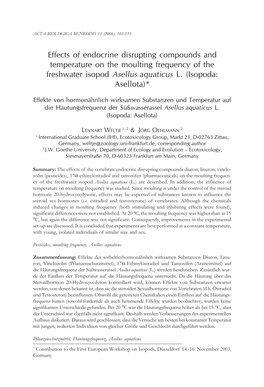 Effects of Endocrine Disrupting Compounds and Temperature on the Moulting Frequency of the Freshwater Isopod Asellus Aquaticus L