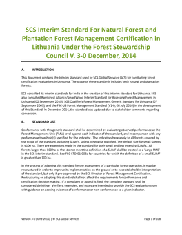 SCS Interim Standard for Natural Forest and Plantation Forest Management Certification in Lithuania Under the Forest Stewardship Council V