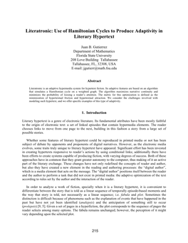 Use of Hamiltonian Cycles to Produce Adaptivity in Literary Hypertext