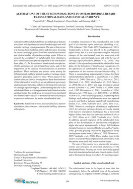 Alterations of the Subchondral Bone in Osteochondral Repair – Translational Data and Clinical Evidence