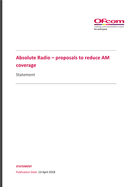 Absolute Radio – Proposals to Reduce AM Coverage Statement