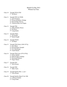 British Car Day 2013 Winners by Class