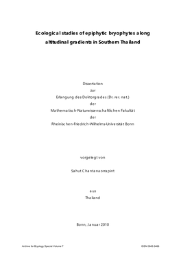 Ecological Studies of Epiphytic Bryophytes Along Altitudinal Gradients in Southern Thailand