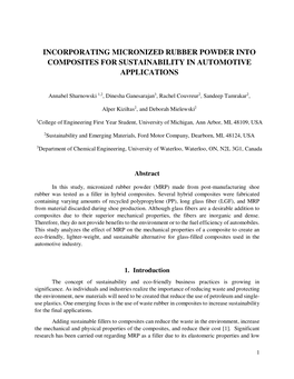 Incorporating Micronized Rubber Powder Into Composites for Sustainability in Automotive Applications