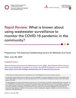 Rapid Review: What Is Known About Using Wastewater Surveillance to Monitor the COVID-19 Pandemic in the Community?