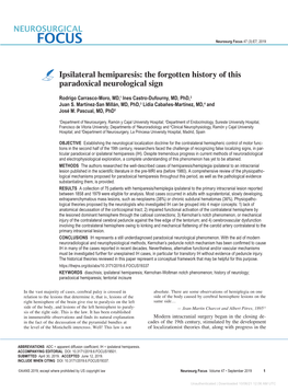 Ipsilateral Hemiparesis: the Forgotten History of This Paradoxical Neurological Sign