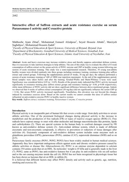 Interactive Effect of Saffron Extracts and Acute Resistance Exercise on Serum Paraoxonase-1 Activity and C-Reactive Protein