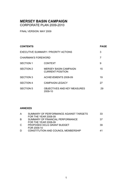 Mersey Basin Campaign Corporate Plan 2009-2010