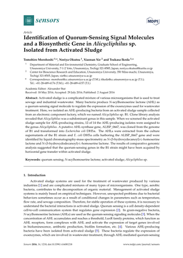 Identification of Quorum-Sensing Signal Molecules and a Biosynthetic Gene in Alicycliphilus Sp. Isolated from Activated Sludge