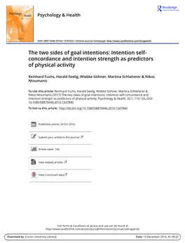 The Two Sides of Goal Intentions: Intention Self-Concordance And