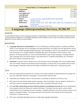 Language (Interpretation) Services, 01206.99