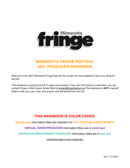 Minnesota Fringe Festival 2021 Producer Handbook