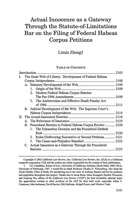 Actual Innocence As a Gateway Through the Statute-Of-Limitations Bar on the Filing of Federal Habeas Corpus Petitions