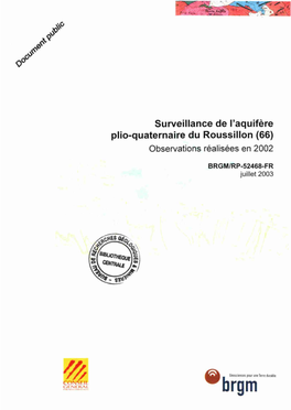 Surveillance De L'aquifère Plio-Quaternaire Du Roussillon (66) Observations Réalisées En 2002