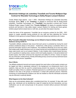 Wolfpack Tracesafe PRESS RELEASE June 1, 2020