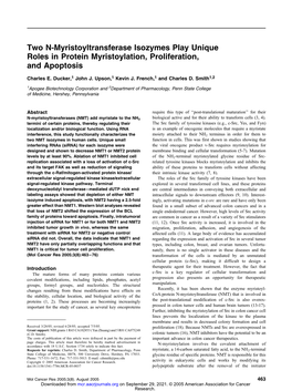 Two N-Myristoyltransferase Isozymes Play Unique Roles in Protein Myristoylation, Proliferation, and Apoptosis