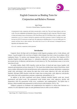 English Connector As Binding Term for Conjunction and Relative Pronoun