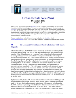 Urban Debate Newsblast December, 2006 Vol