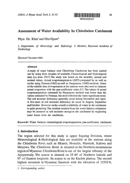 Assessment of Water Availability in Chindwinn Catchment