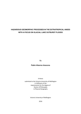 A Thesis Submitted to the Victoria University of Wellington in Fulfilment of the Requirements for the Degree of Doctor of Philosophy in Physical Geography