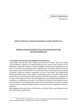 Próba Charakterystyki Psychologicznej Cichociemnego1