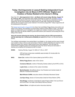 Today: Oral Arguments in Lawsuit Seeking Independent Court Investigation Into De Blasio & NYC Officials' Neglect and Viola
