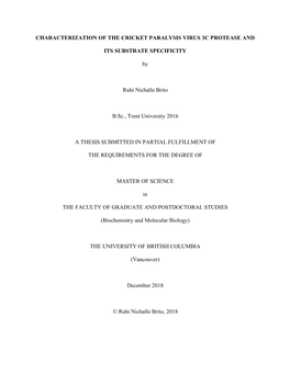 Characterization of the Cricket Paralysis Virus 3C Protease And
