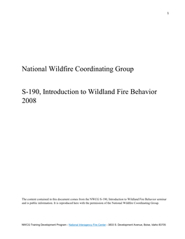 NWCG S-190, Introduction to Wildland Fire Behavior Seminar and Is Public Information