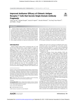 Improved Antitumor Efficacy of Chimeric Antigen Receptor T Cells That Secrete Single-Domain Antibody Fragments