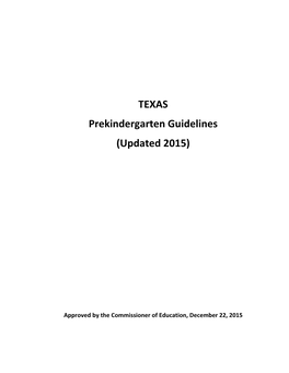 TEXAS Prekindergarten Guidelines (Updated 2015)